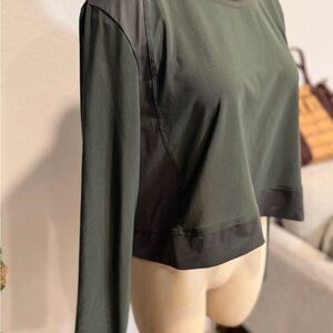 adidas Olive & Black Cropped Long Sleeve Top